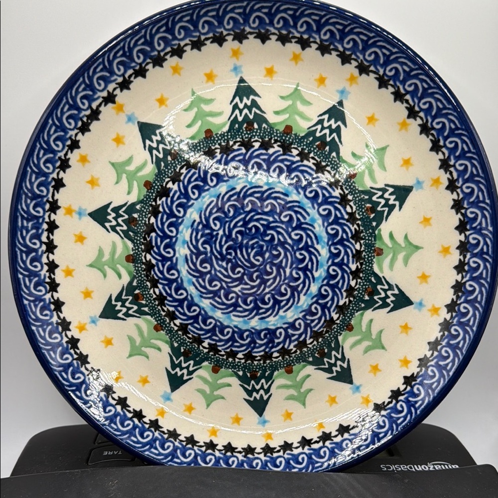 Hand Painted Ceramic Serving Polish Pottery Dessert Plate Christmas Evergreen